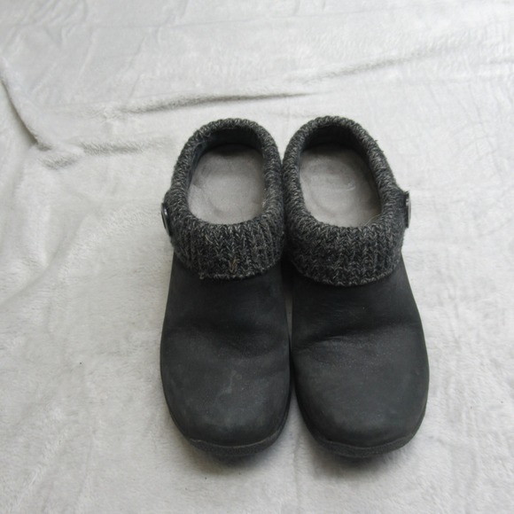 Dansko Womens Clogs 47EU 7US Black Leather Kenzie Slip on Knit Lofaers Shoes - Picture 2 of 14